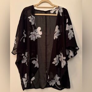 Beach Cover Up Floral Print Chiffon Summer Swimwear Kimono Cardigan, Sz. XS